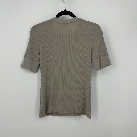 James Perse size 2 shirt Taupe half sleeve ribbed tencel cashmere henley minimal - Picture 3 of 10
